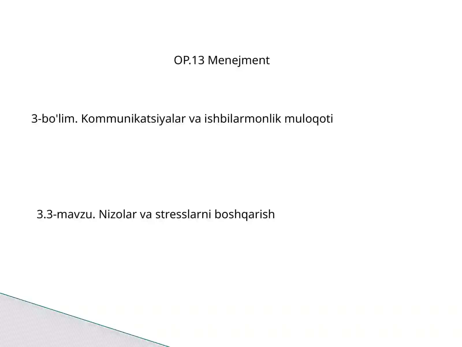 Menejment - Nizolar va stresslarni boshqarish 2