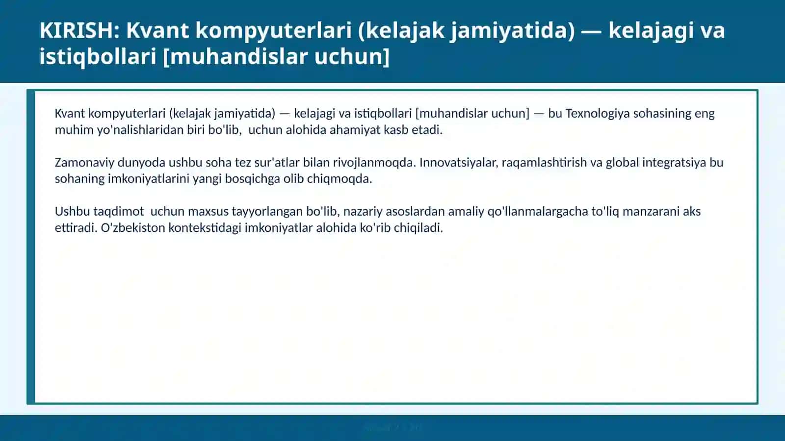 KVANT KOMPYUTERLARI (KELAJAK JAMIYATIDA) — KELAJAGI VA ISTIQBOLLARI [MUHANDISLAR UCHUN] 2