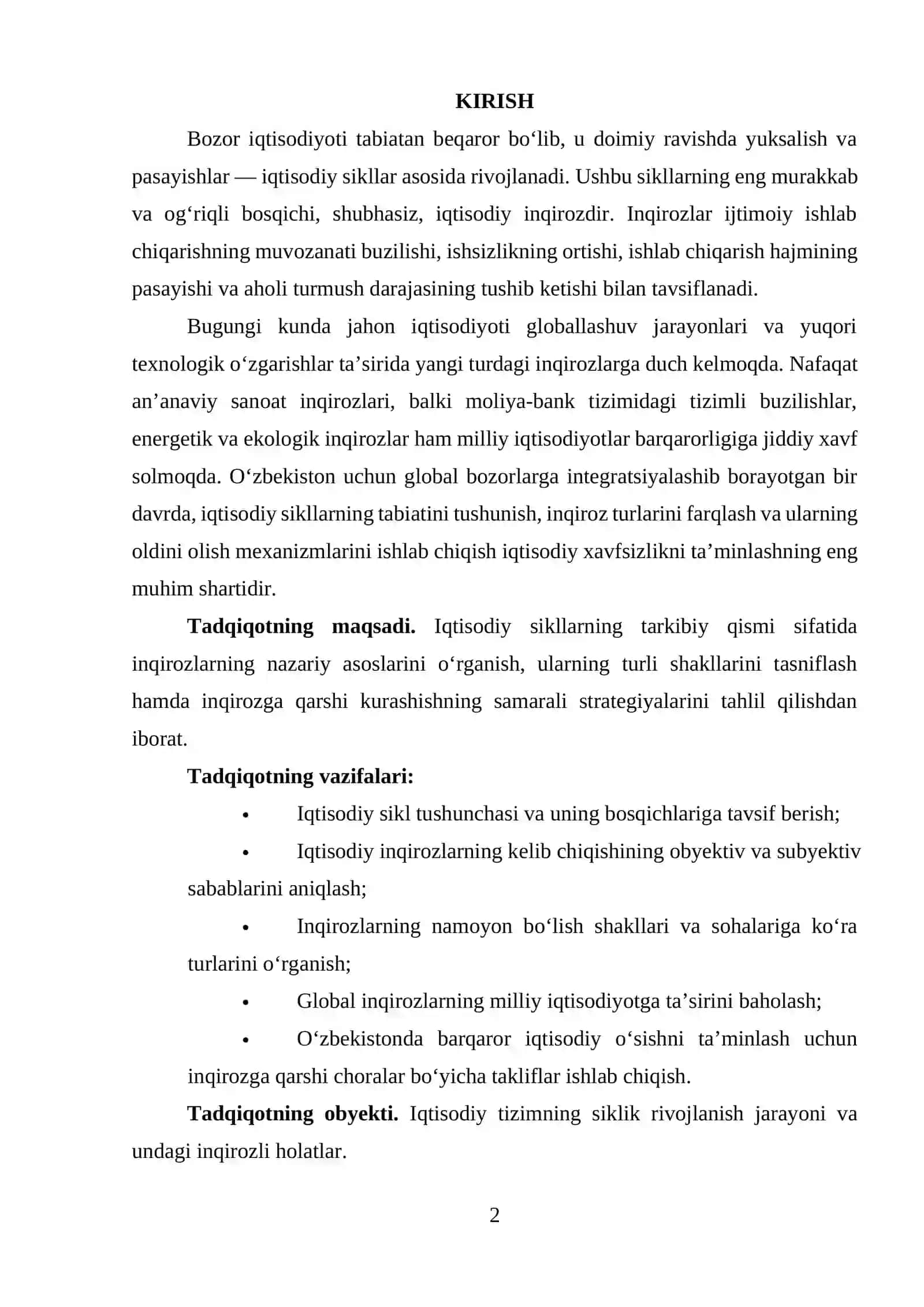 INQIROZ IQTISODIY SIKLNING ASOSIY BOSQICHIDIR. INQIROZ TURLARI 2
