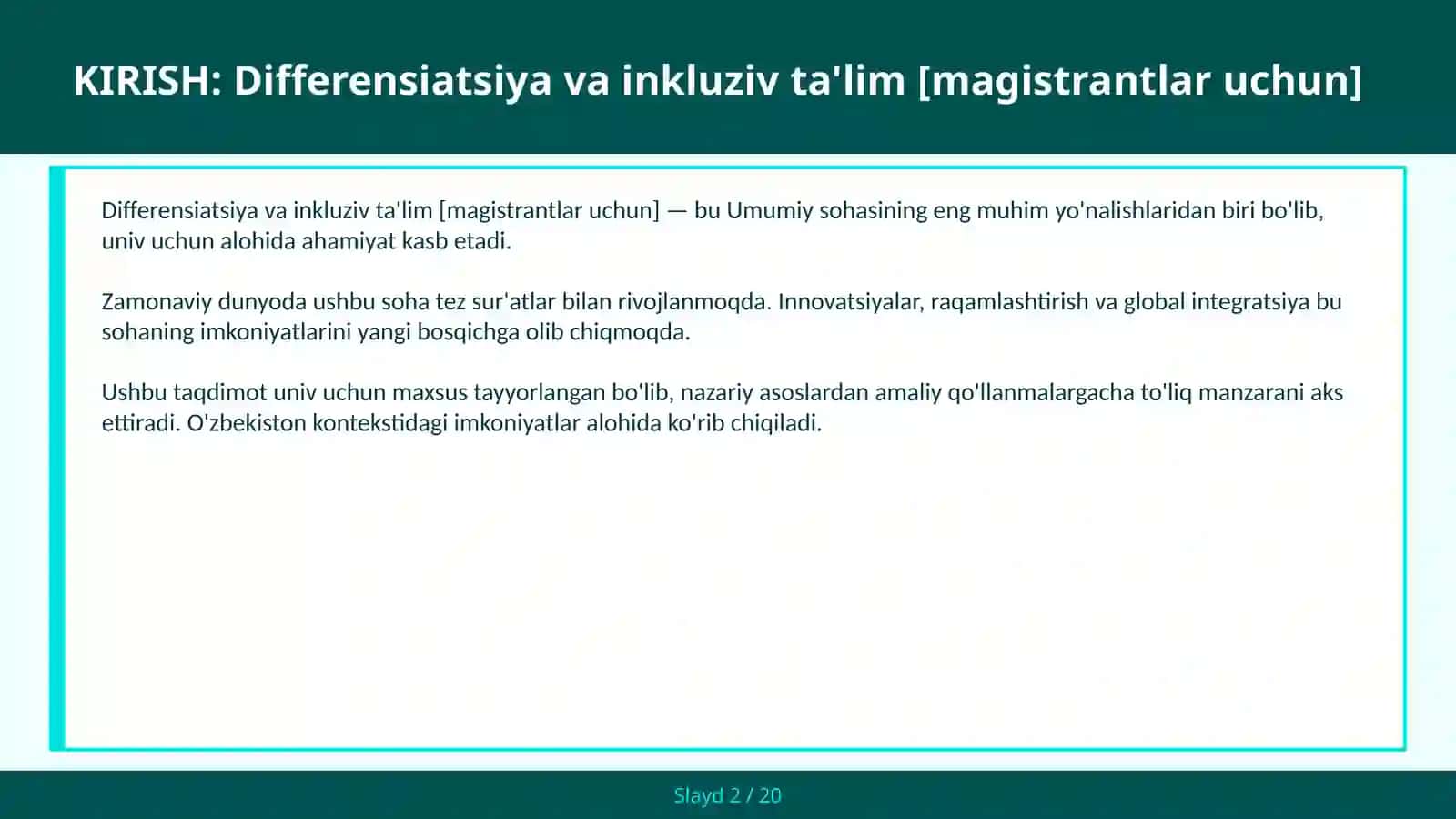 Differensiatsiya va inkluziv ta'lim [magistrantlar uchun] 2