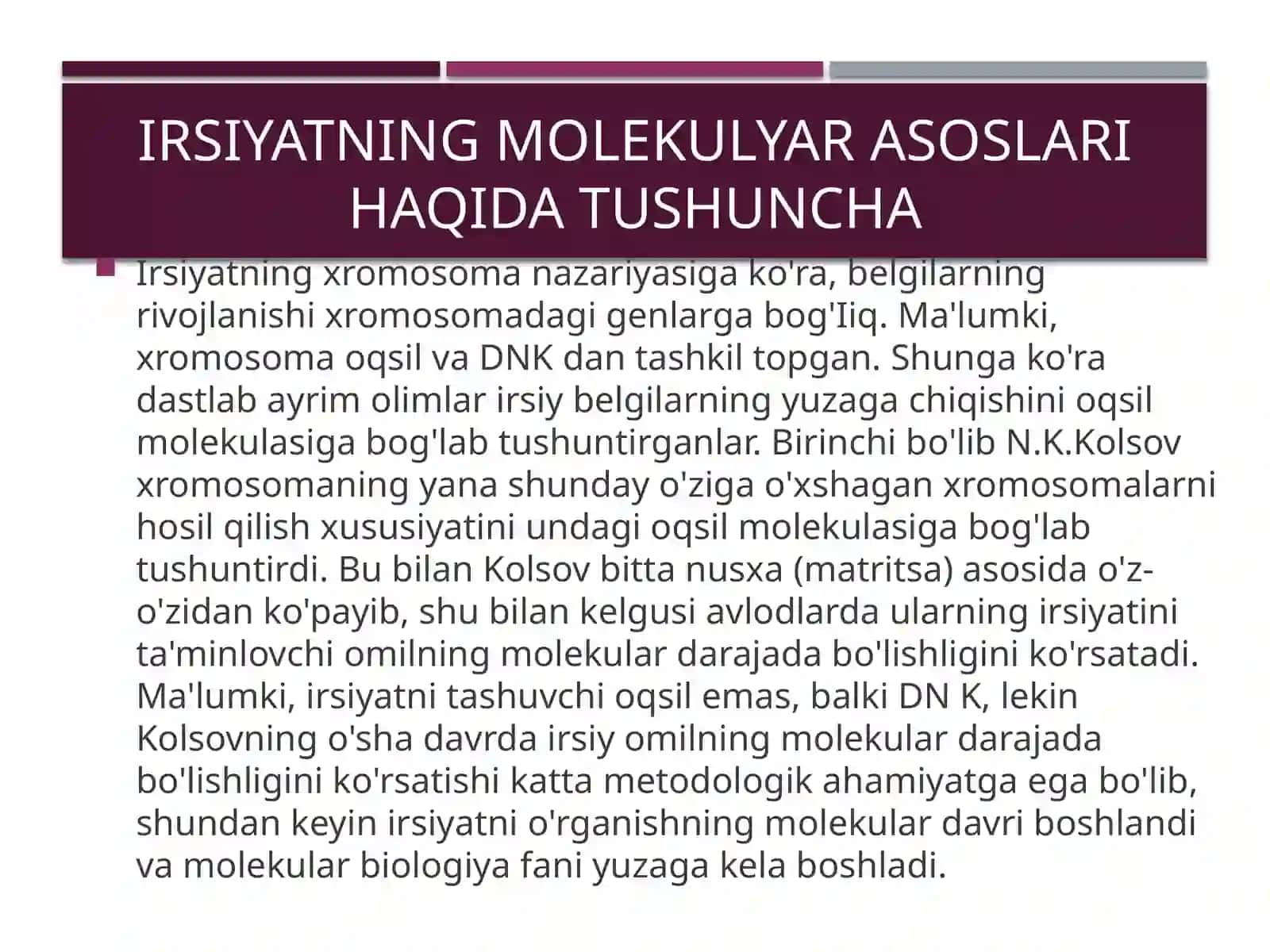 Molekulyarbiologiya.Genlar ekspressiyasi.Dnkstrukturasi, transkripsiya 2