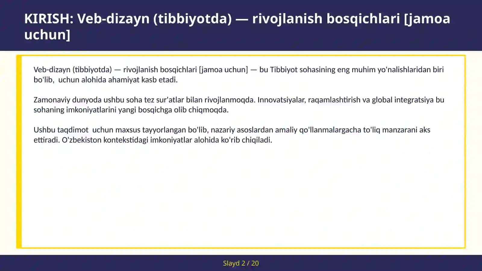 Veb-dizayn (Tibbiyotda) — rivojlanish bosqichlari [jamoa uchun] 2
