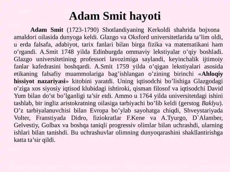 Adam Smitning yoshlik yillari 2