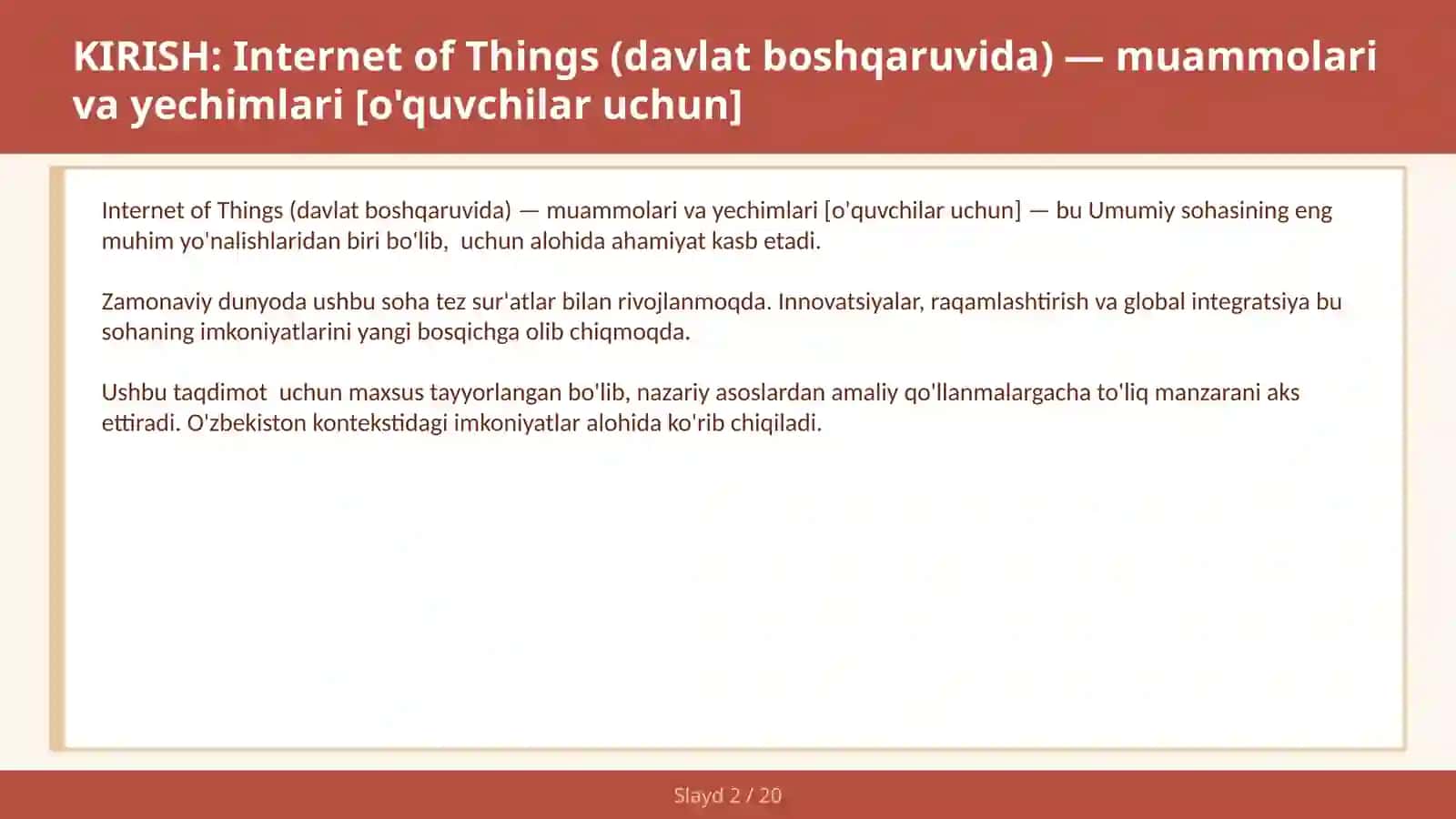 Internet of Things (davlat boshqaruvida) — muammolari va yechimlari [o'quvchilar uchun] 2
