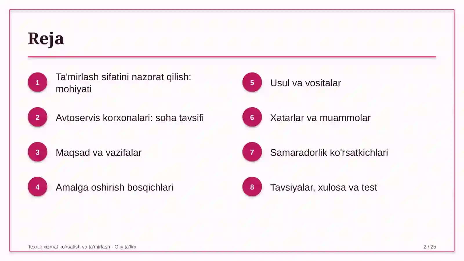 Avtoservis korxonalarida ta'mirlash ishlari sifatini nazorat qilish 2