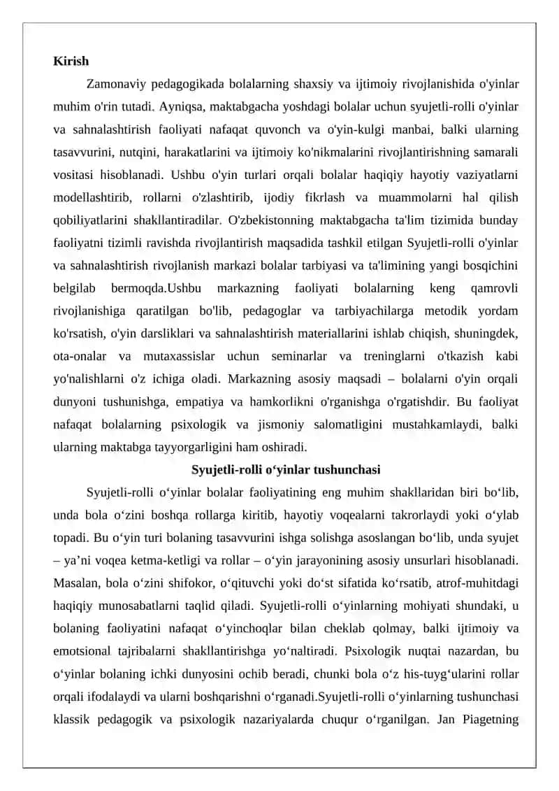 Syujetli-rolli oʻyinlar va sahnalashtirish rivojlanish markazi 2