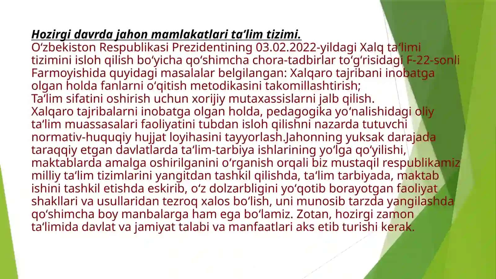 Mavzu: Iqtisodiy rivojlangan xorijiy davlatlarda ta’lim tizimi 2