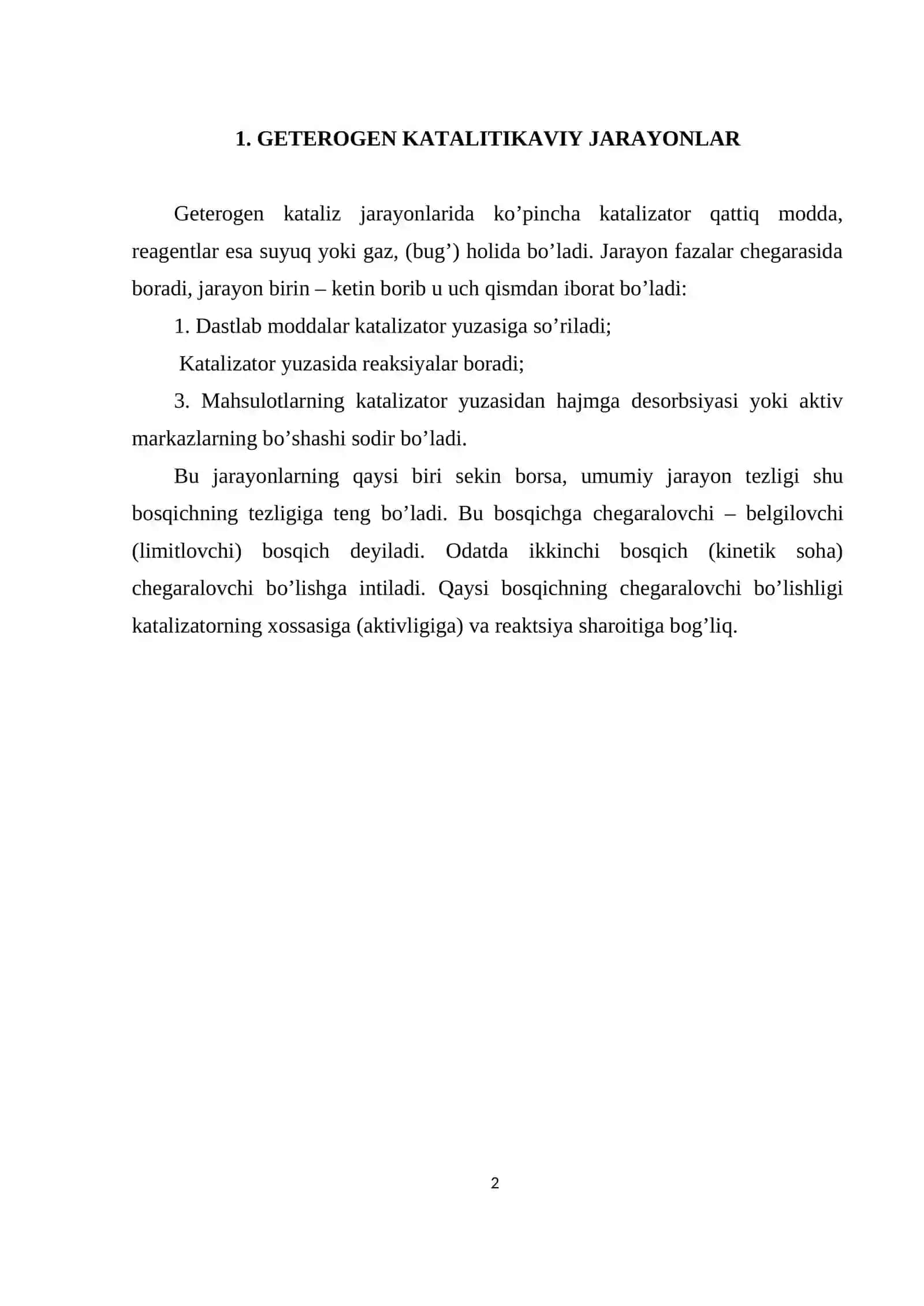 Katalizatorlar. Geterogen kataliz ma'lumot 2