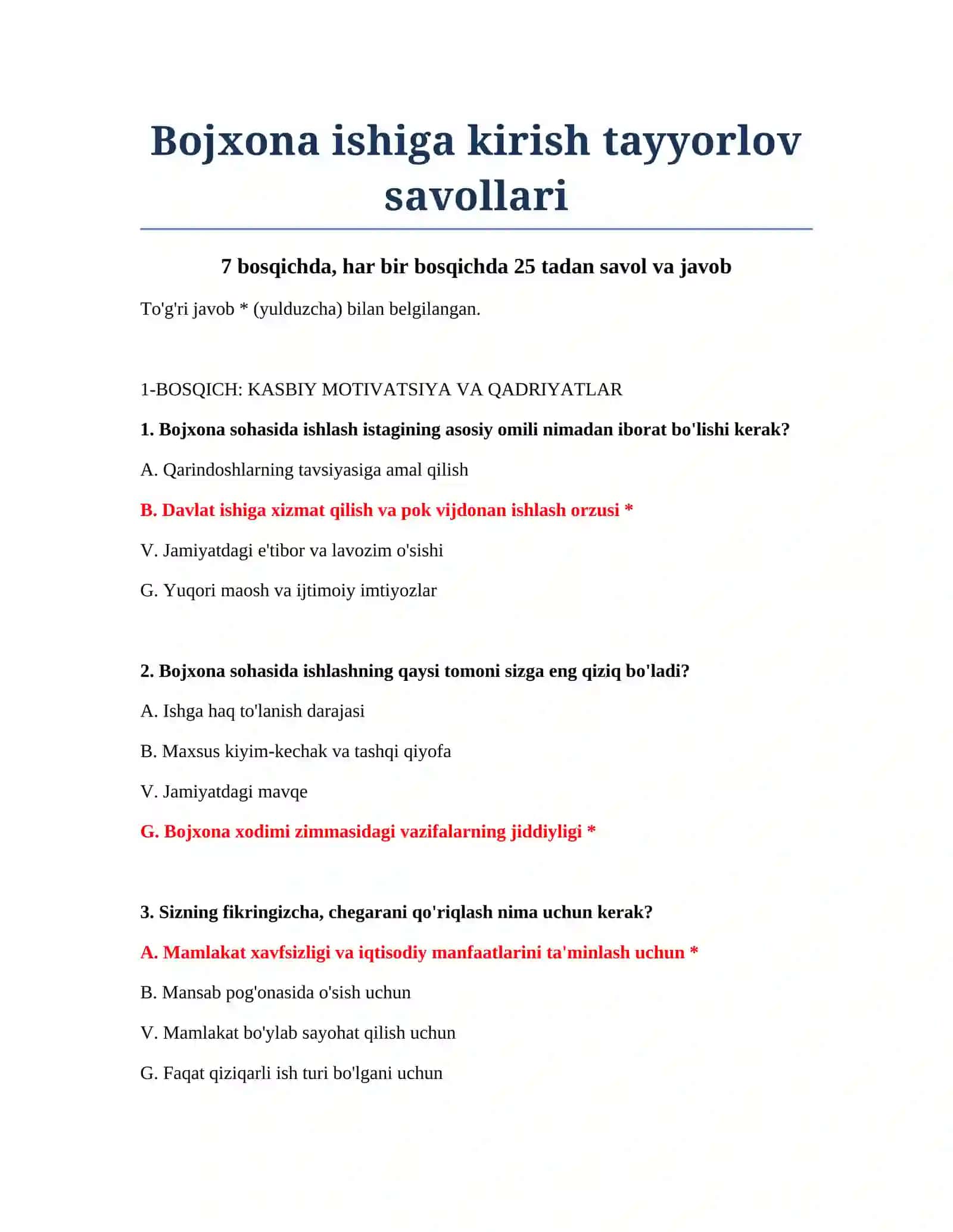 Bojxona ishiga kirish tayyorlov savollari 2