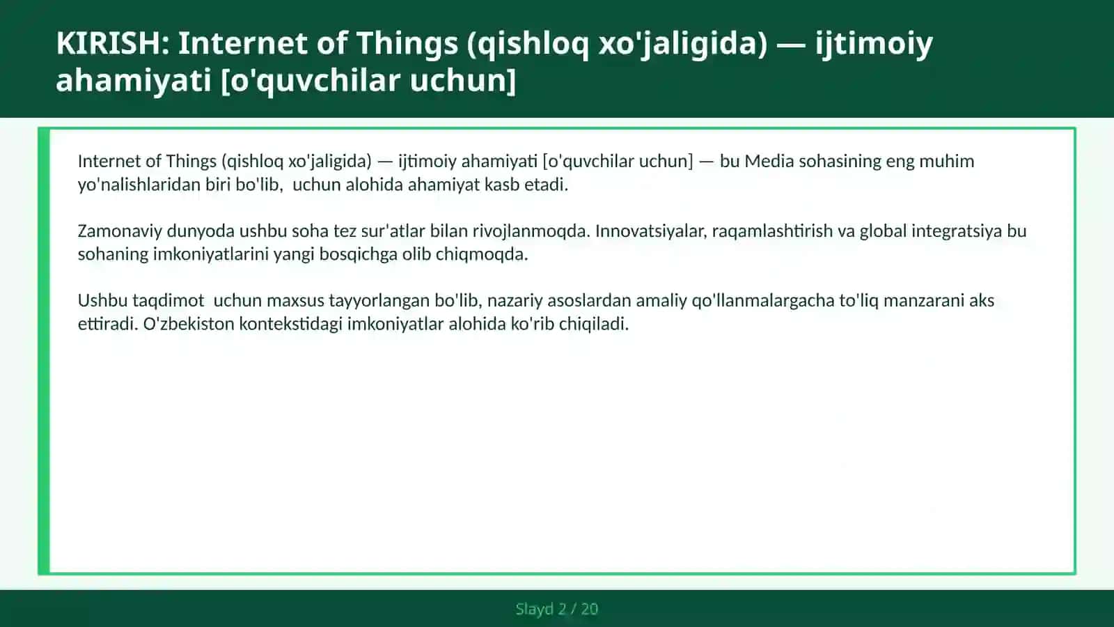 INTERNET OF THINGS (QISHLOQ XO'JALIGIDA) — IJTIMOIY AHAMIYATI [O'QUVCHILAR UCHUN] 2