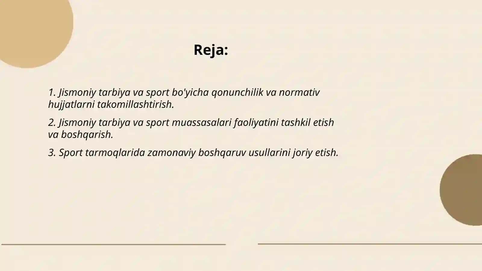 Jismoniy tarbiya va sport sohasini tashkiliy tarkibiy tuzilmasini takomillashtirish 2