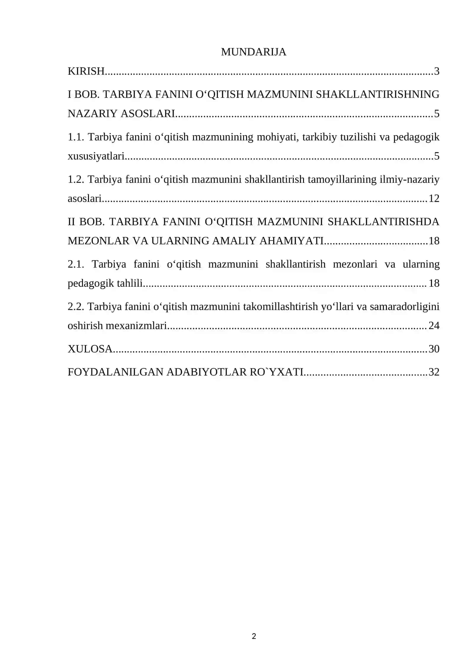 TARBIYA FANINI O‘QITISH MAZMUNINI SHAKLLANTIRISH TAMOYILLARI VA MEZONLARI 2