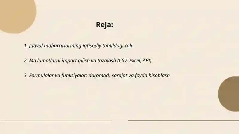 Iqtisodiy masalalarni yechishda jadval muharrirlaridan foydalanish 2