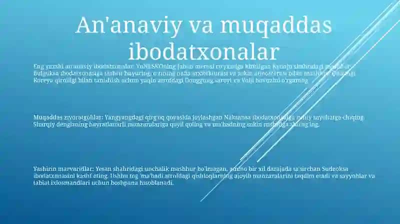 Janubiy Koreyaning Ziyorotgohlariga Sayohat 2