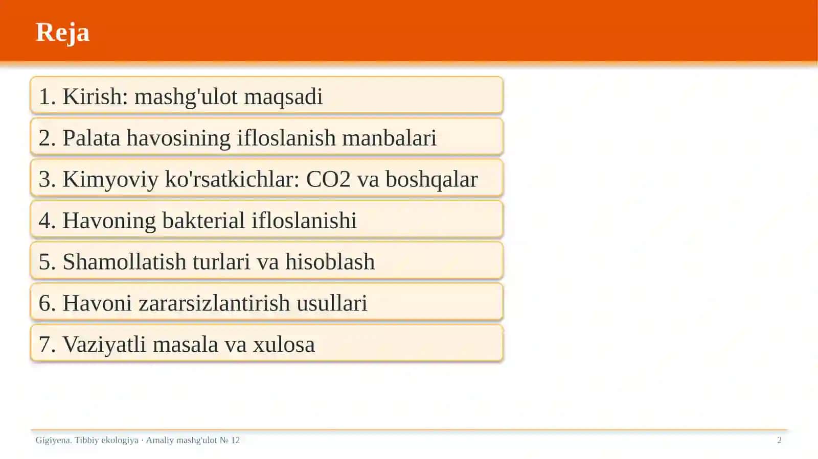 Gigiyena. Tibbiy ekologiya · Amaliy mashg'ulot № 12 2