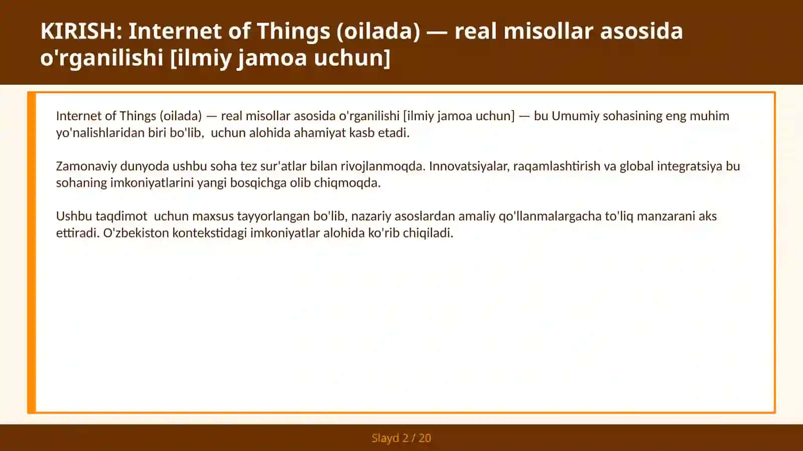Internet of Things (oilada) — real misollar asosida o'rganilishi [ilmiy jamoa uchun] 2