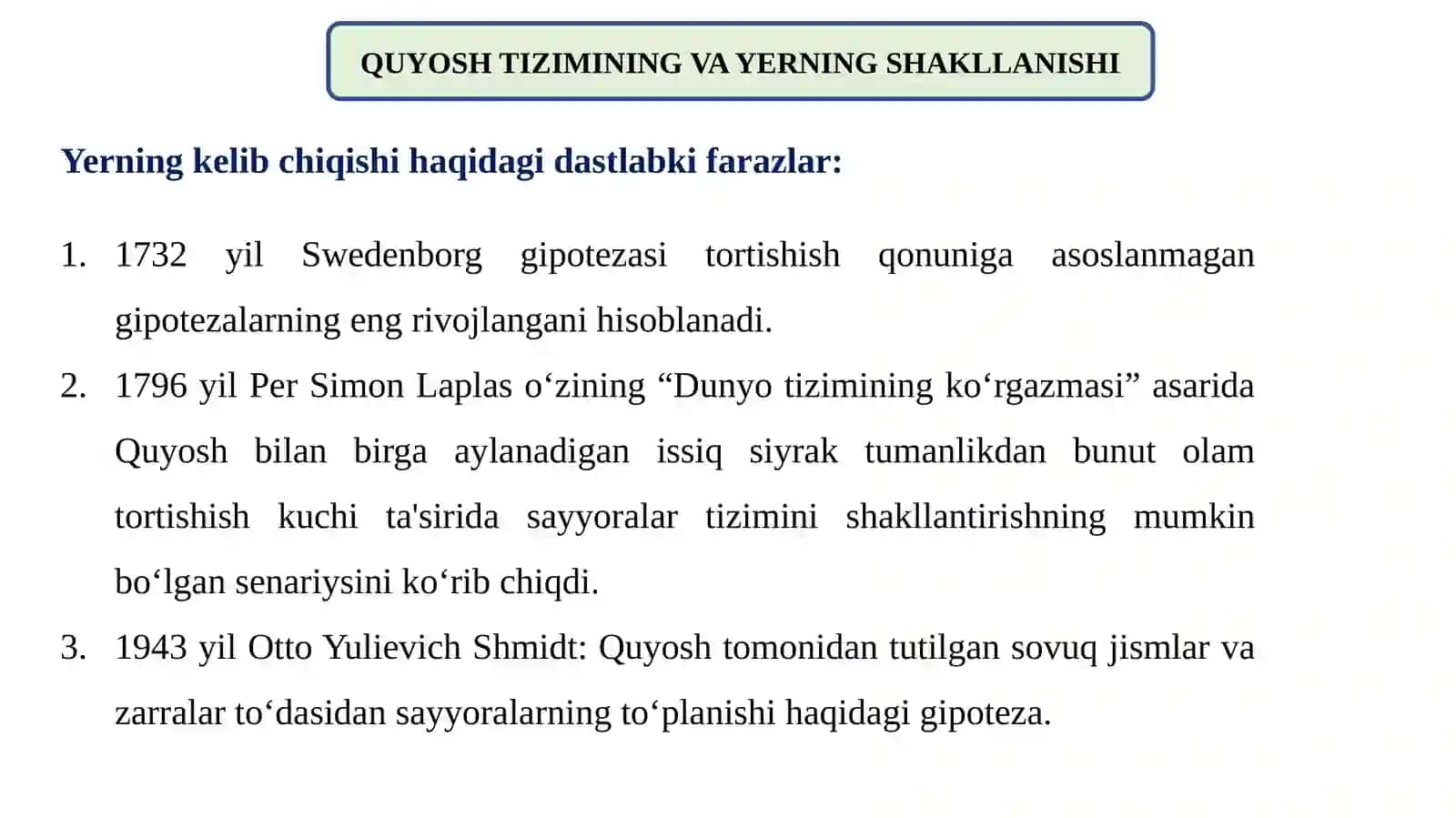 OLAM, GALAKTIKA, QUYOSH SISTEMASINING TUZILISHI 2