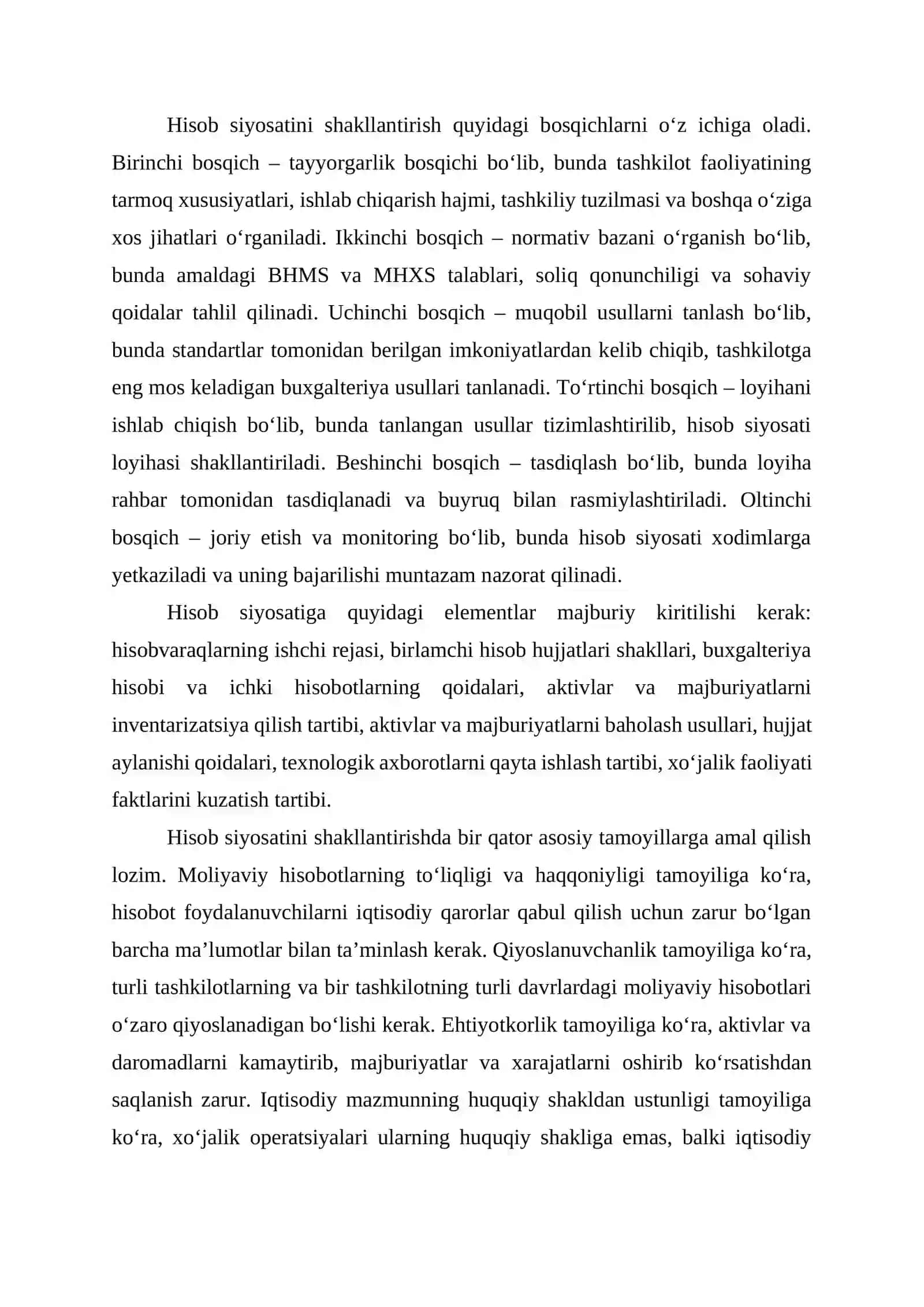 Hisob siyosatini shakllantirish va o‘zgartirish tartibi 2