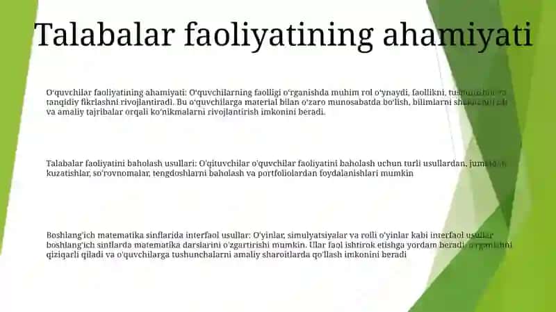 O'Quvchilarning Faollik Darajasiga Qo'Llaniladigan Metodlar 2