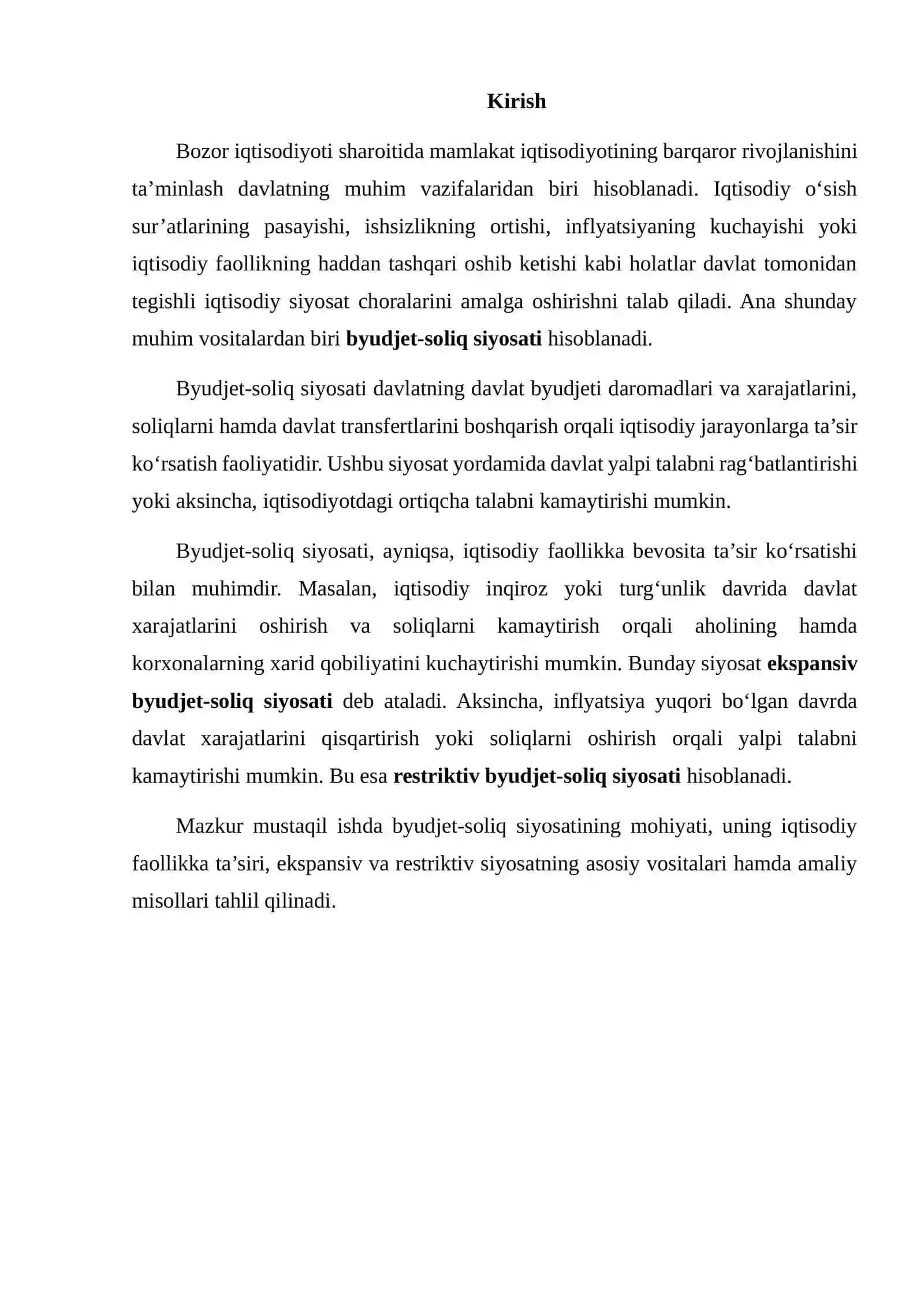 Byudjet-soliq siyosatining iqtisodiy faollikka ta’siri 2