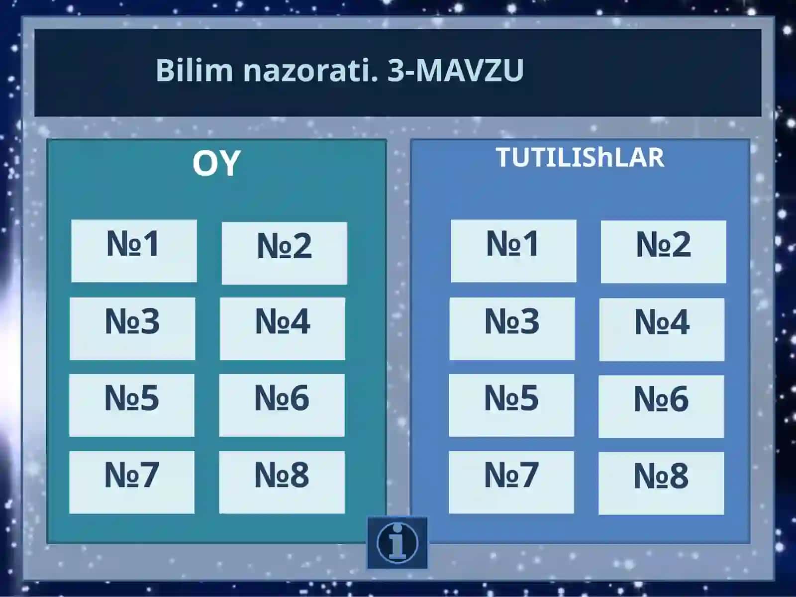 Astronomiya - Oy tabiiy yo'ldoshi bilim nazorati 2