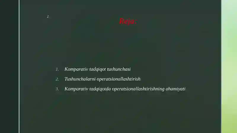 Komparativ tadqiqotda kategoriya indikator va tushunchalarni operatsionallashtirish 2