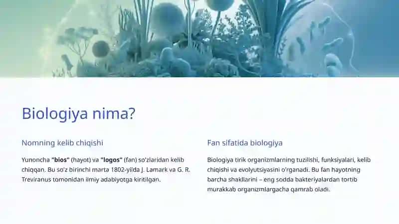 Biologiya fanining predmeti, vazifalari va bo'limlari 2