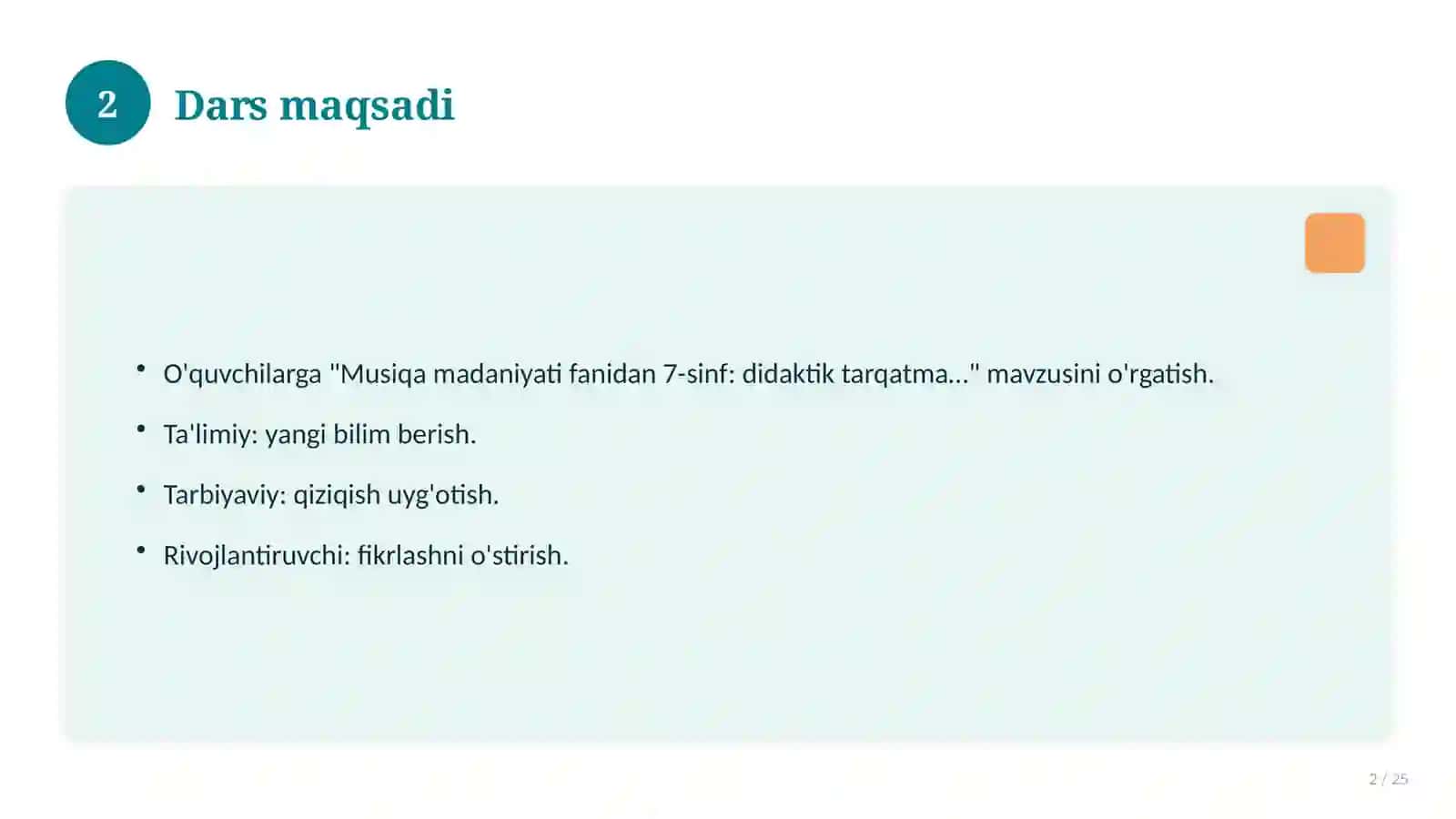 Musiqa madaniyati fanidan 7-sinf: didaktik tarqatma materiallar 2