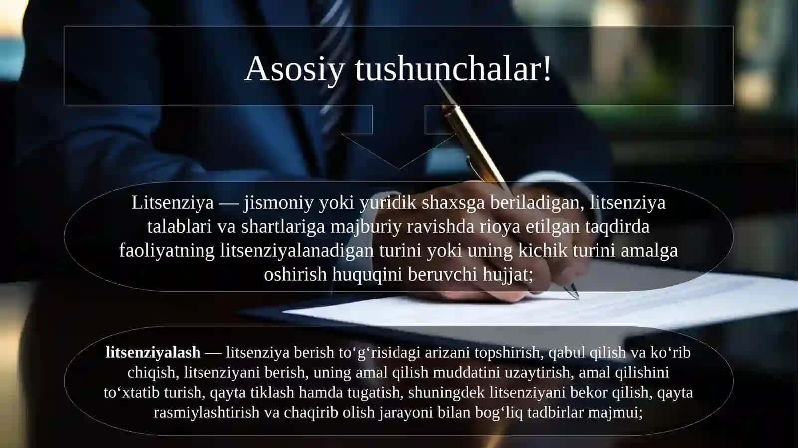 Litsenziyaning va ruxsat etish xususiyatiga ega hujjatning amal qilishini to‘xtatib turish, bekor qilish va tugatishning o‘zaro o‘xshash hamda farqli jihatlarini amaliy misollar bilan qonunchilik hujjatlari asosida izohlash! 2