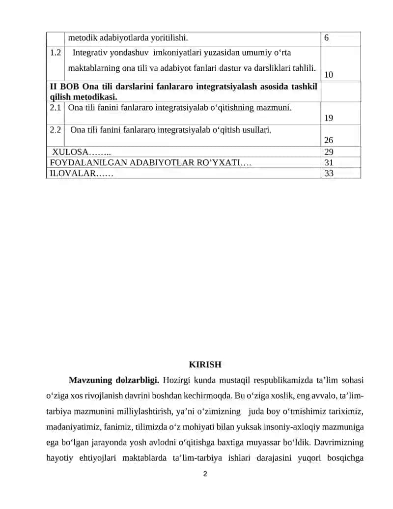 “Ona tilini boshqa gumanitar fanlarga bog‘lab o‘rganish” KURS ISHI 2
