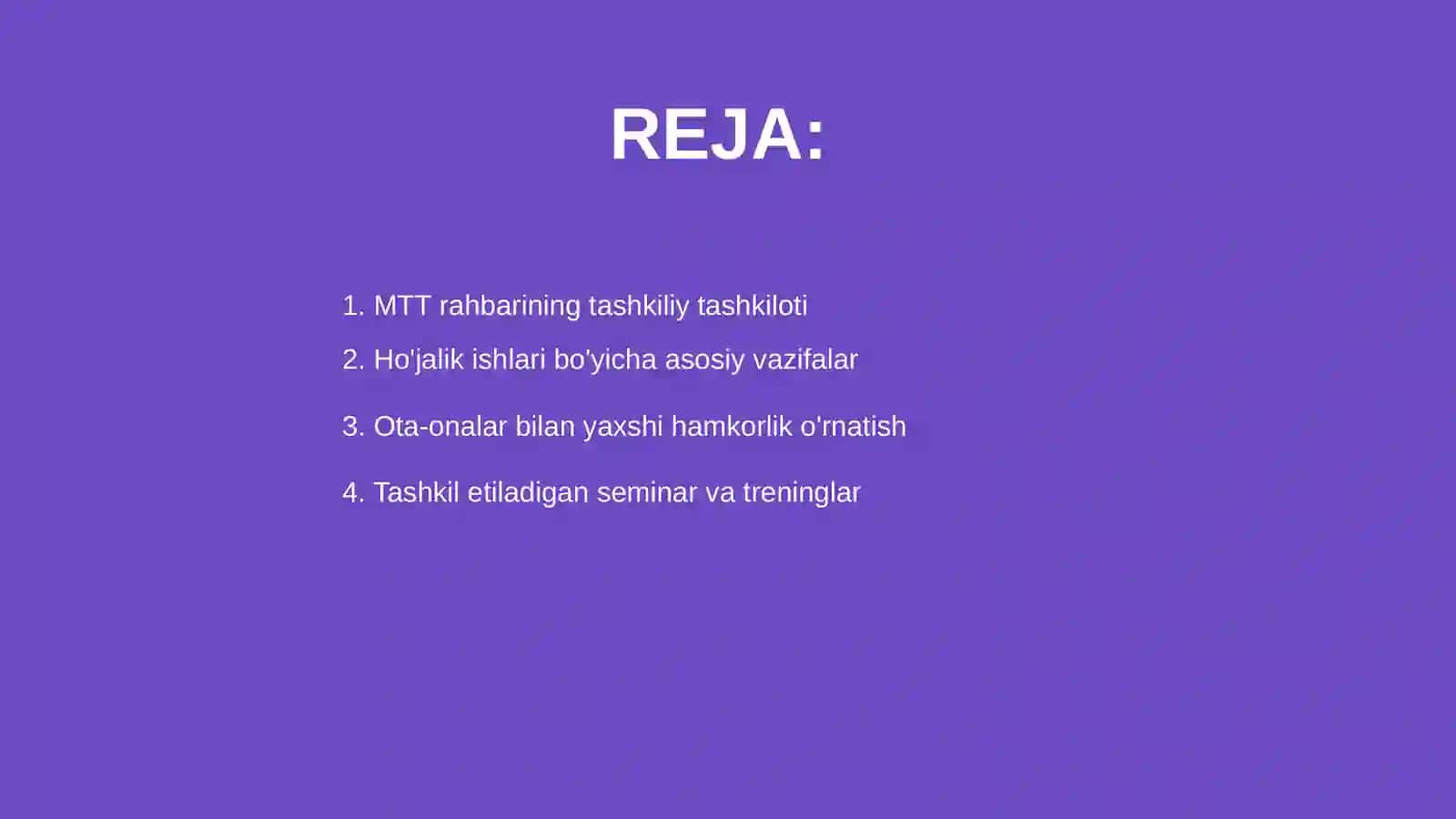 MTT rahbarining tashkiliy ho'jalik va ota onalar bilan olib boriladigan ishlar 2