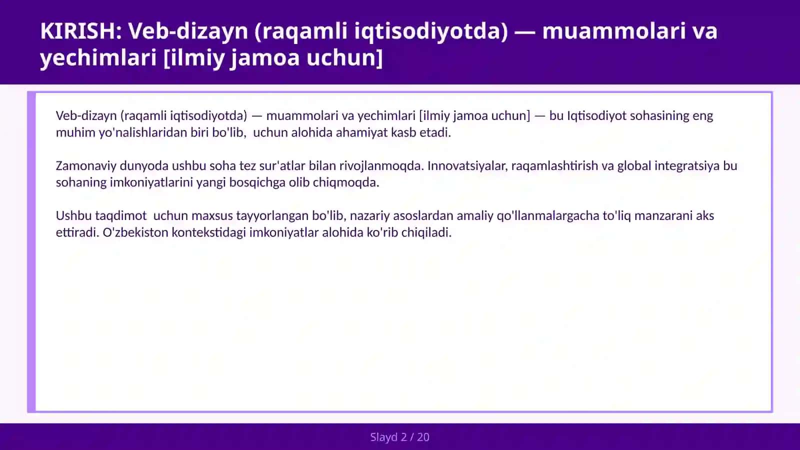 VEB-DIZAYN (RAQAMLI IQTISODIYOTDA) — MUAMMOLARI VA YECHIMLARI [ILMIY JAMOA UCHUN] 2