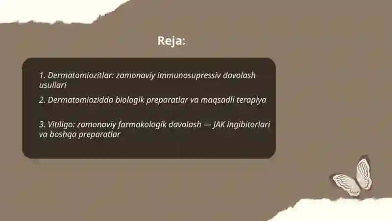 Dermatomiozitlar.Vitiligoning zamonaviy davolash usullari 2