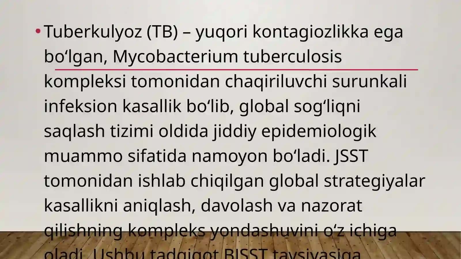 BJSST STANDARTLARI BO`YICHA MDR VA XDR- TB NI DAVOLASH TAMOYILLARI VA USULLLARI 2
