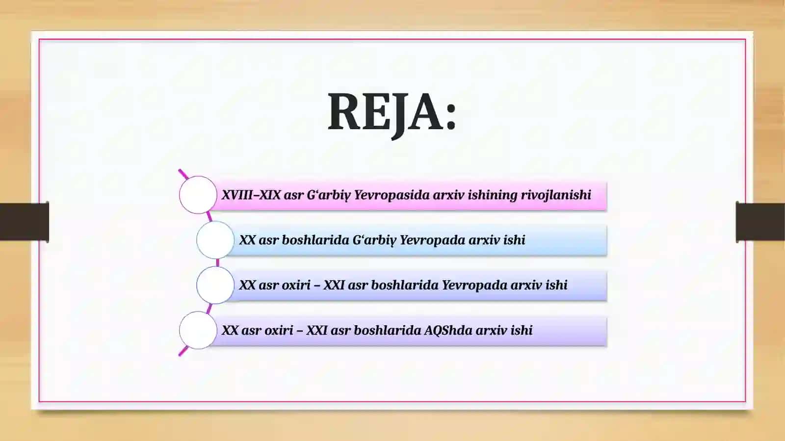 XVIII–XX ASR BOSHLARIDA G‘ARBIY YEVROPA MAMLAKATLARIDA ARXIV ISHI. XX ASR OXIRI – XXI ASR BOSHLARIDA YEVROPA VA AQSHDA ARXIV ISHI 2