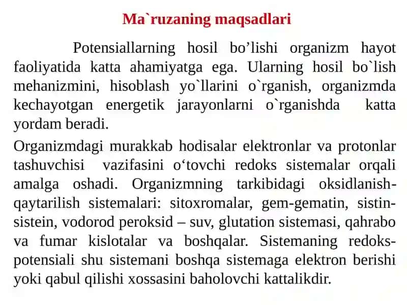 Organizmning oksidlanish-qaytarilish quroli 2