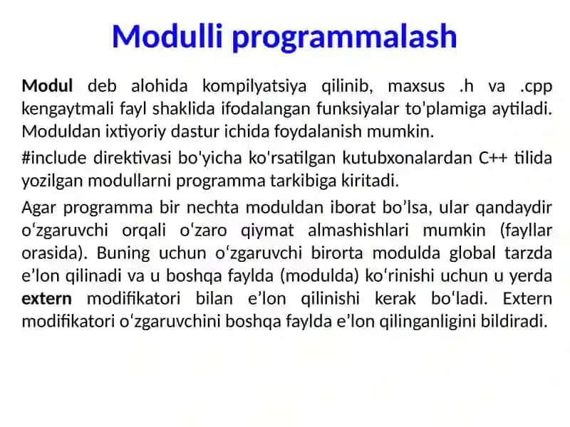 Modulli programmalash va tashqi o’zgaruvchilar 2