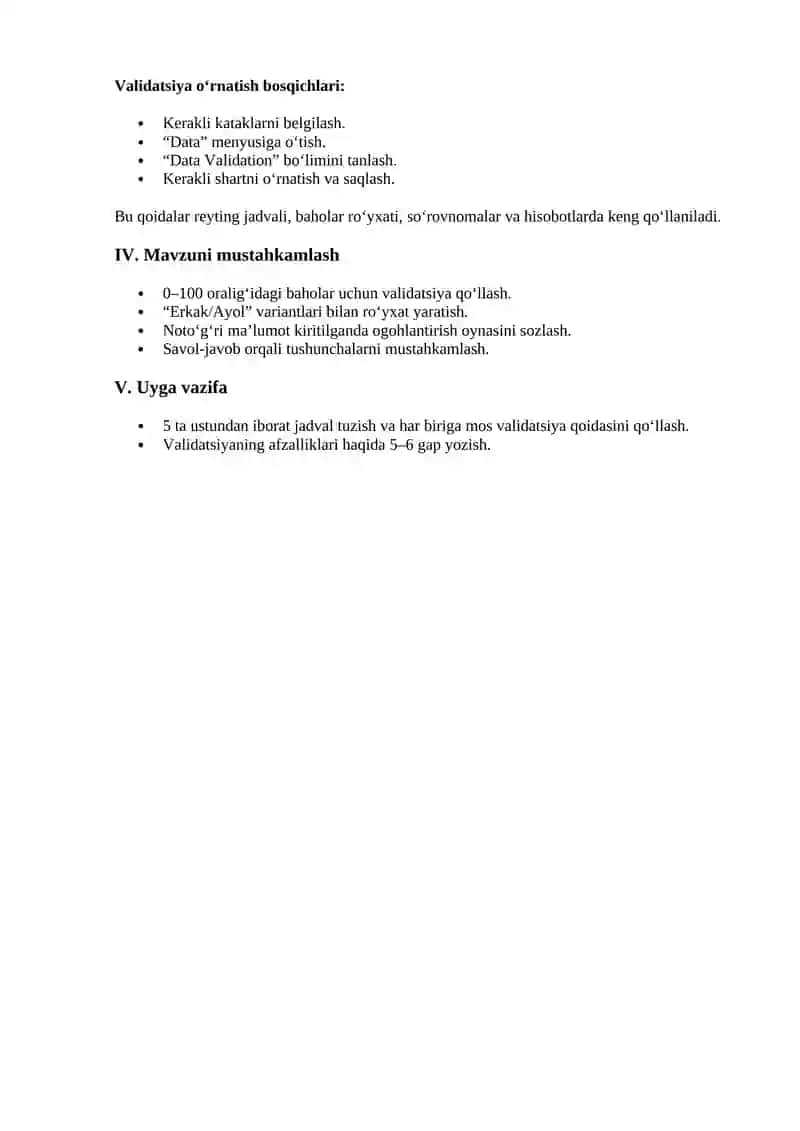 Validatsiya qoidalari 2