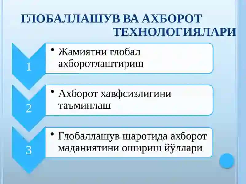 ГЛОБАЛЛАШУВ ВА АХБОРОТТЕХНОЛОГИЯЛАРИ ТАҚДИМОТИ 2