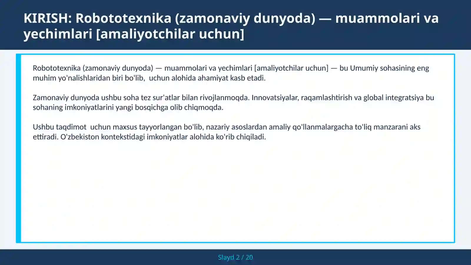 Robototexnika (zamonaviy dunyoda) — muammolari va yechimlari [amaliyotchilar uchun] 2