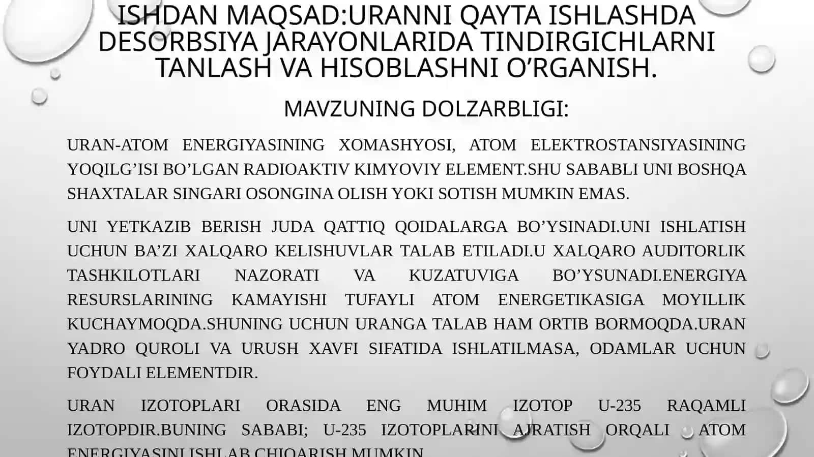 uran-toplamlash desorbsiya jarayonlarini o'rganib chiqish va hisoblash xususiyatlari 2