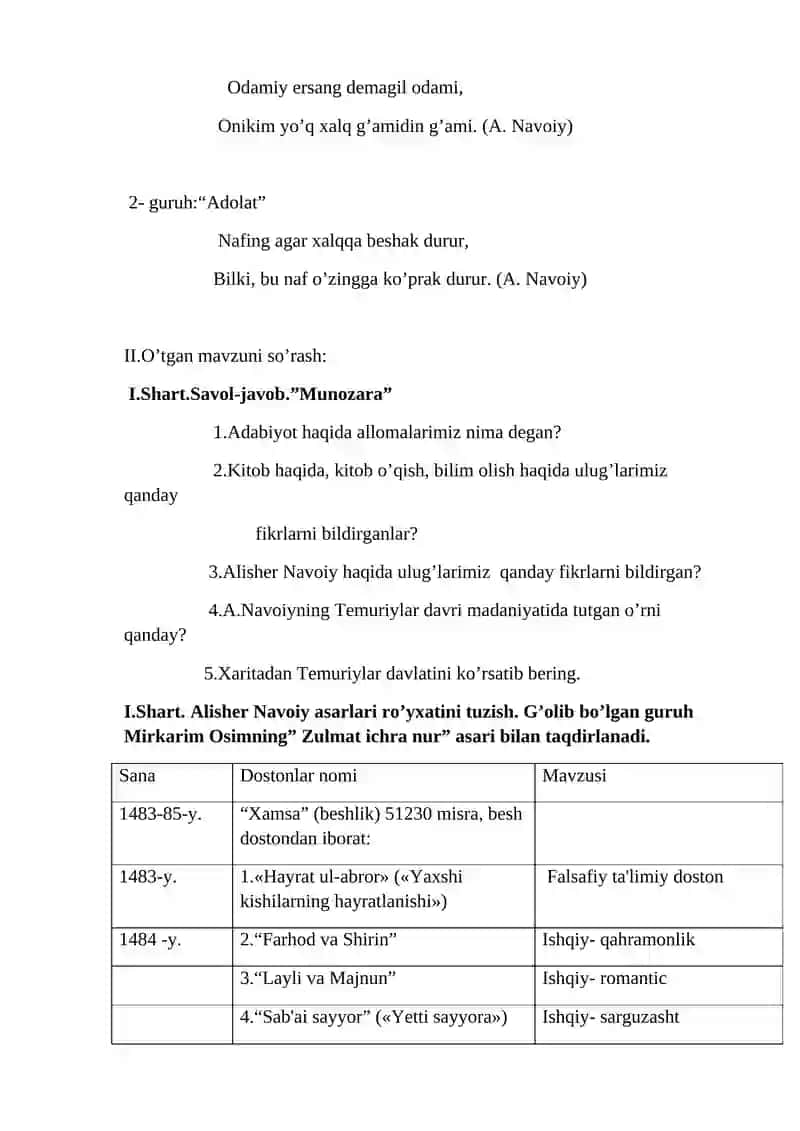 Navoiy ijodi boʻyicha dars ishlanma 2