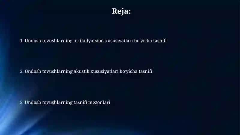 Undoshlar tasnifi 2