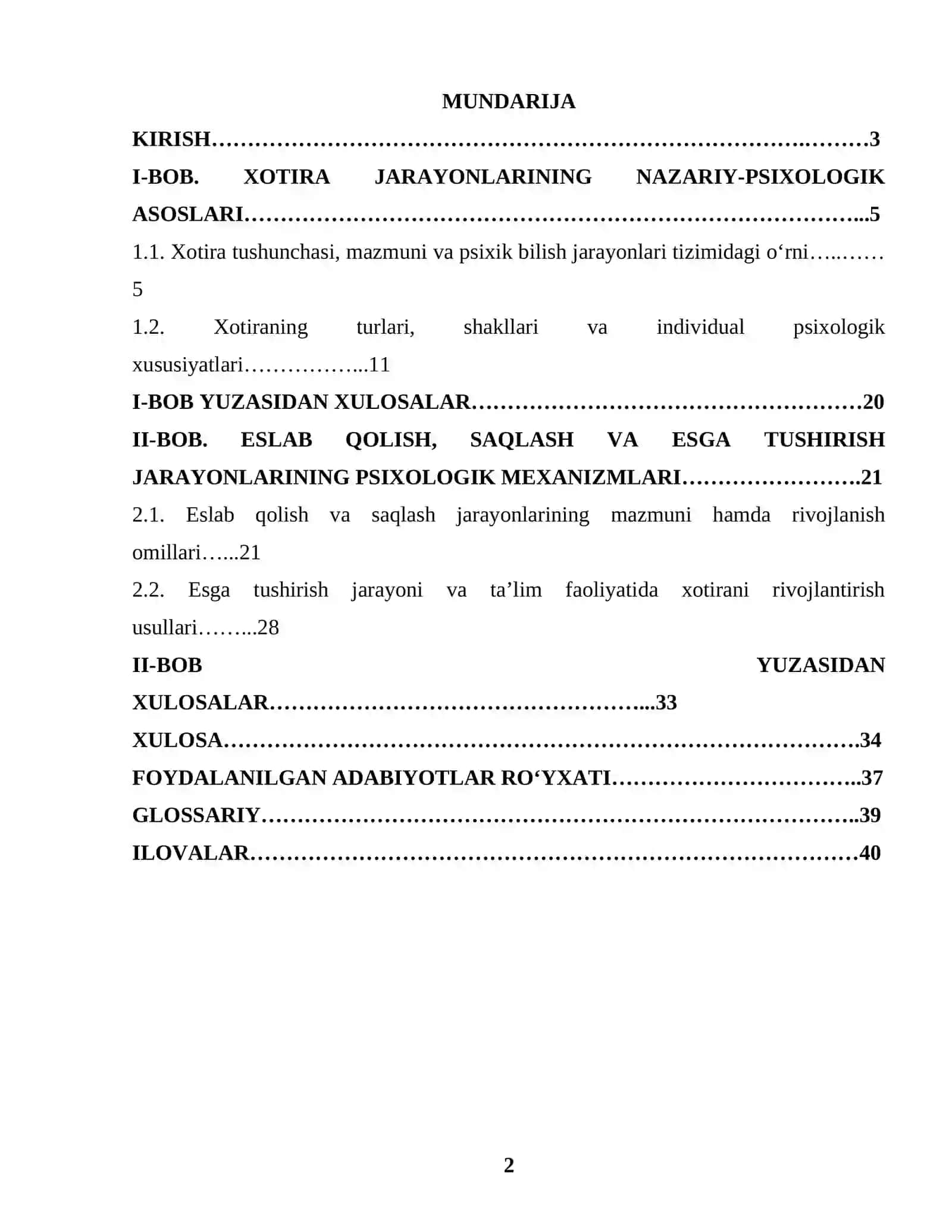 XOTIRA JARAYONLARI: ESLAB QOLISH, SAQLASH VA ESGA TUSHIRISH 2