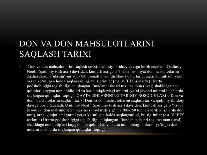 Don va don mahsulotlarini saqlash tarixi 2