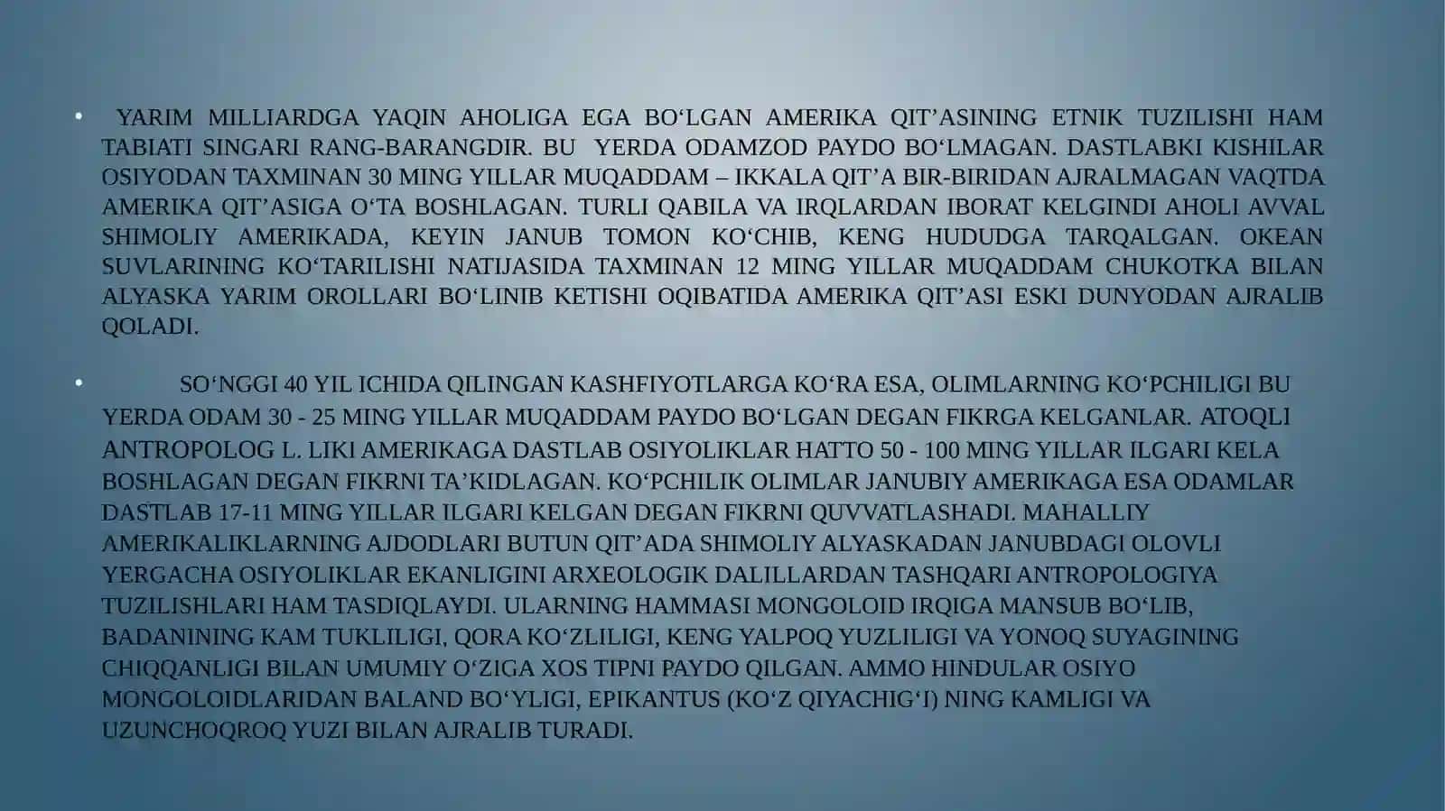 INSONIYATNING AMERIKA QIT’ASIGA TAQALISHI 2