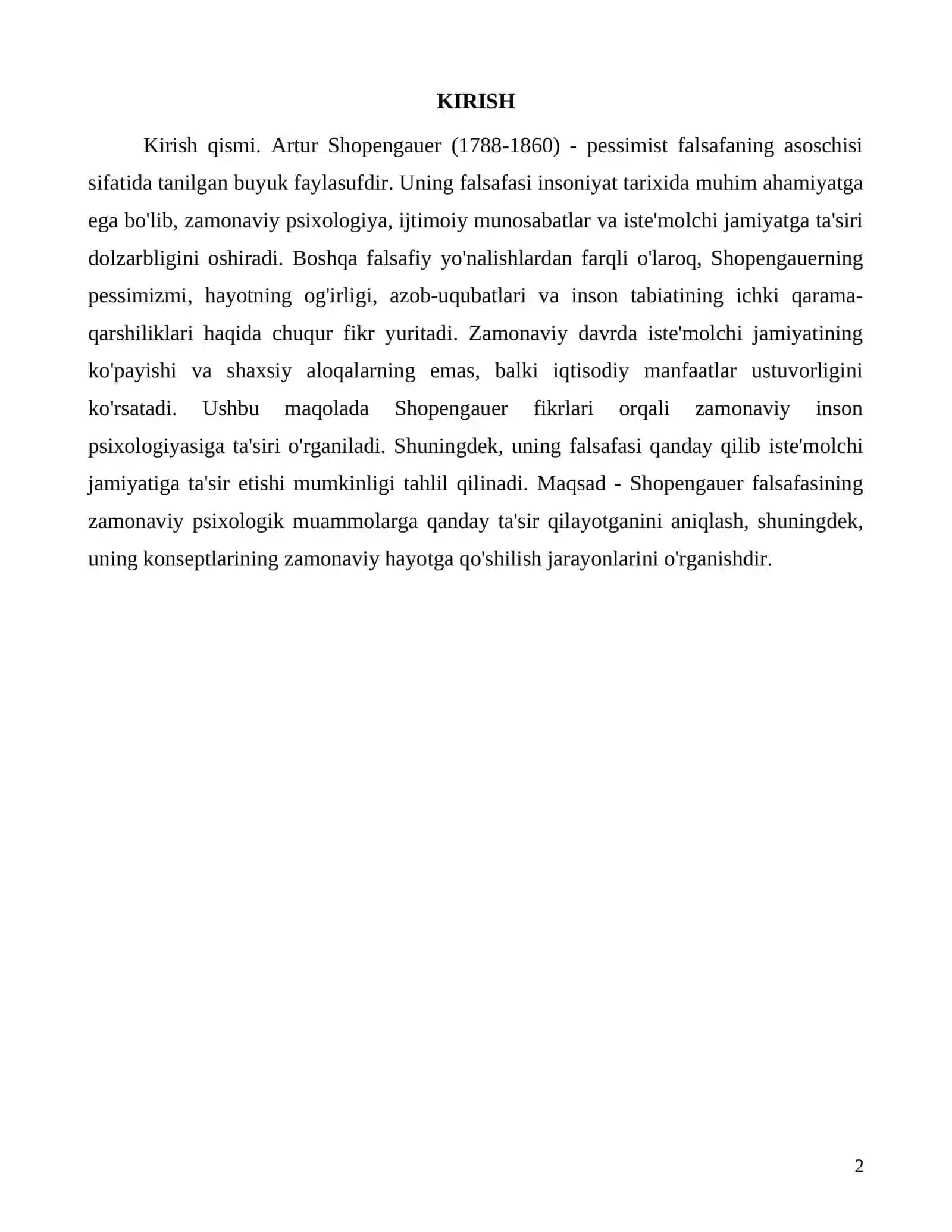 Artur Shopengauerning pessimist falsafasi va inson psixologiyasi 2