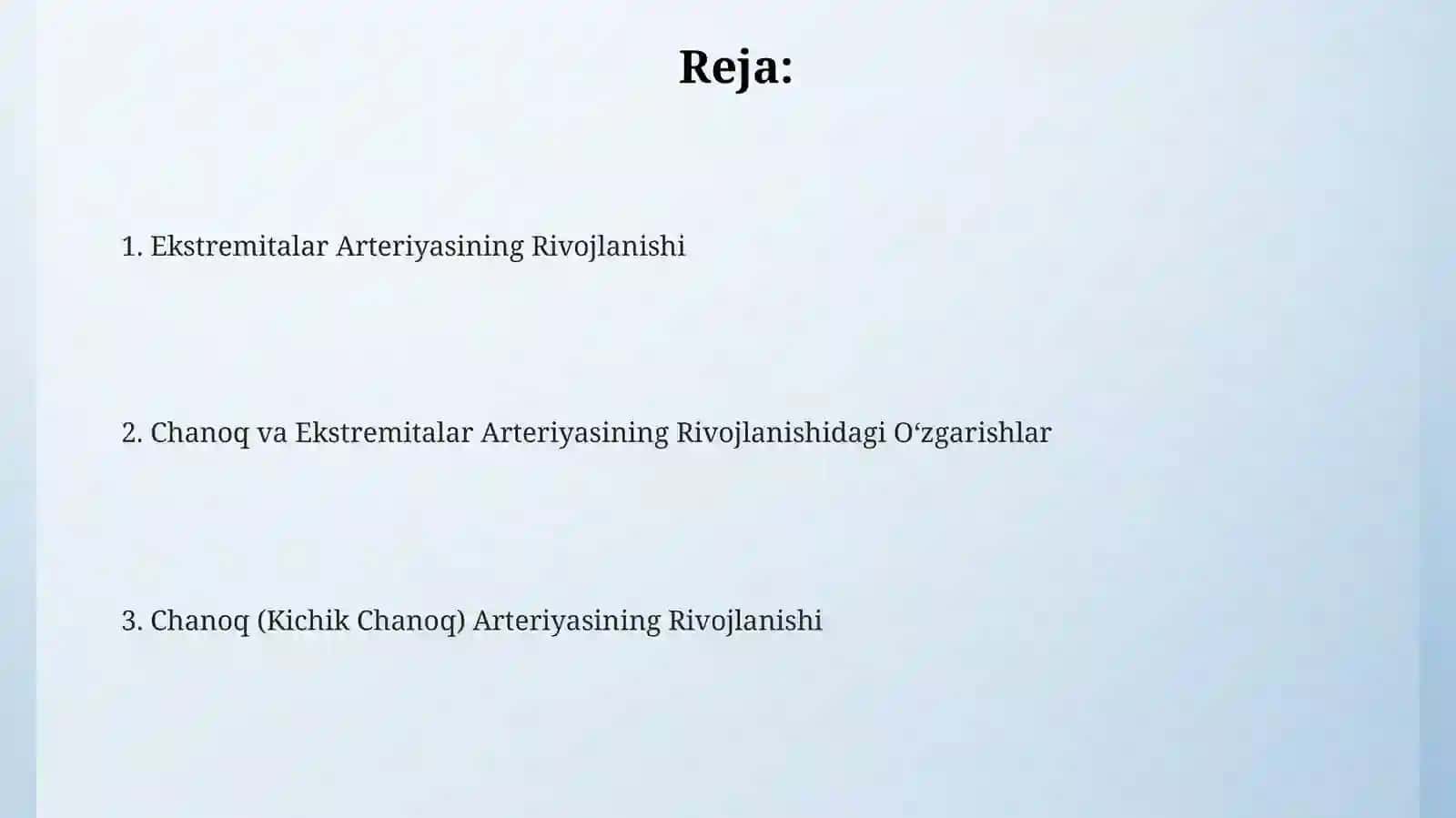 Chanoq va ekstermitalar arteriyalarining rivojlanishi 2