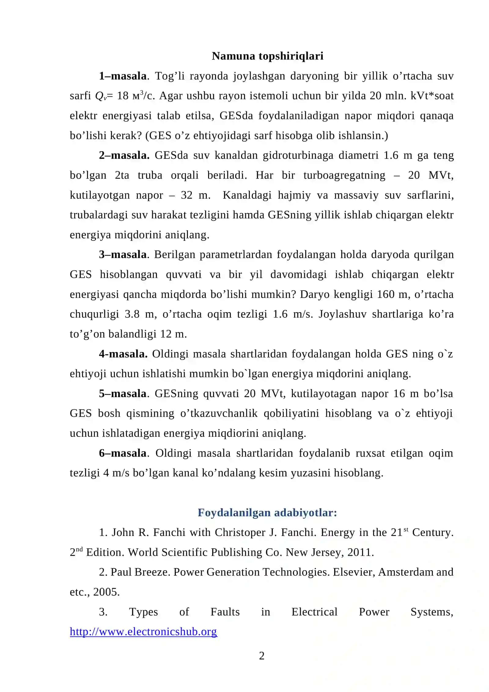GES ning yillik ishlab chiqargan elektr energiyasini hisoblash 2
