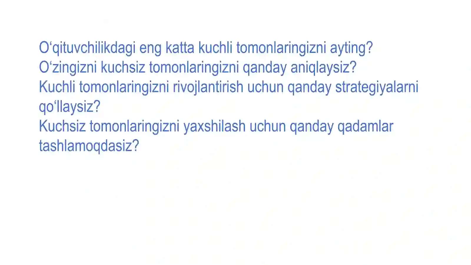 “Pedagoglarning kasbiy rivojlanishi va o‘zaro hamkorlik” moduli 2